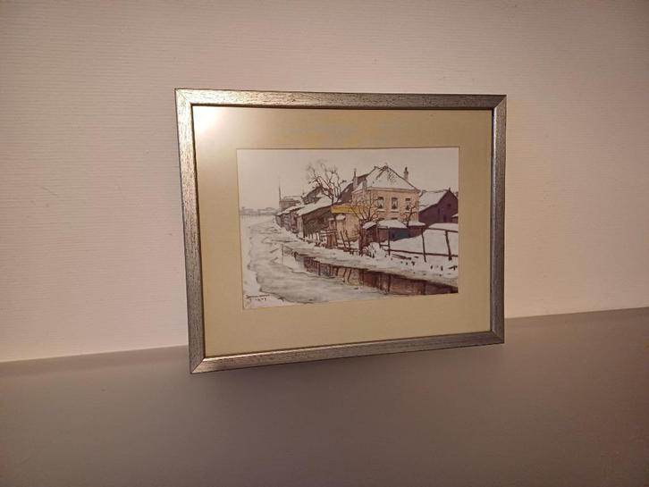 Schilderij besneeuwde huisjes langs het water, Antiek en Kunst, Kunst | Schilderijen | Klassiek, Ophalen
