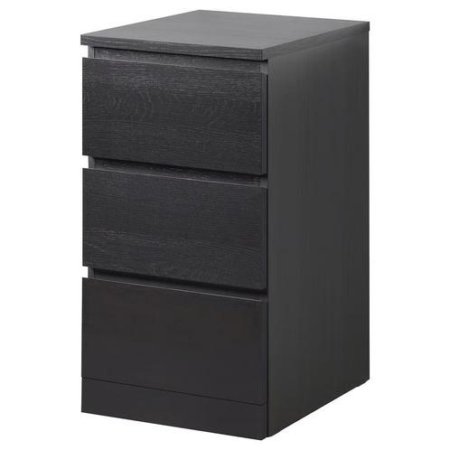 Ikea Malm Ladekast 3 Lades Zwart - Zwartbruin, Huis en Inrichting, Kasten | Ladekasten, Zo goed als nieuw, Minder dan 100 cm, 50 tot 100 cm