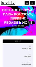 Ticket DGTL ADE 23 okt (Benwal, Pegassi, Different etc.), Tickets en Kaartjes, Evenementen en Festivals, Eén persoon