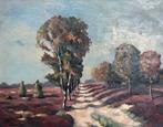 Heide landschap in bloei olieverf op doek, Antiek en Kunst, Ophalen of Verzenden