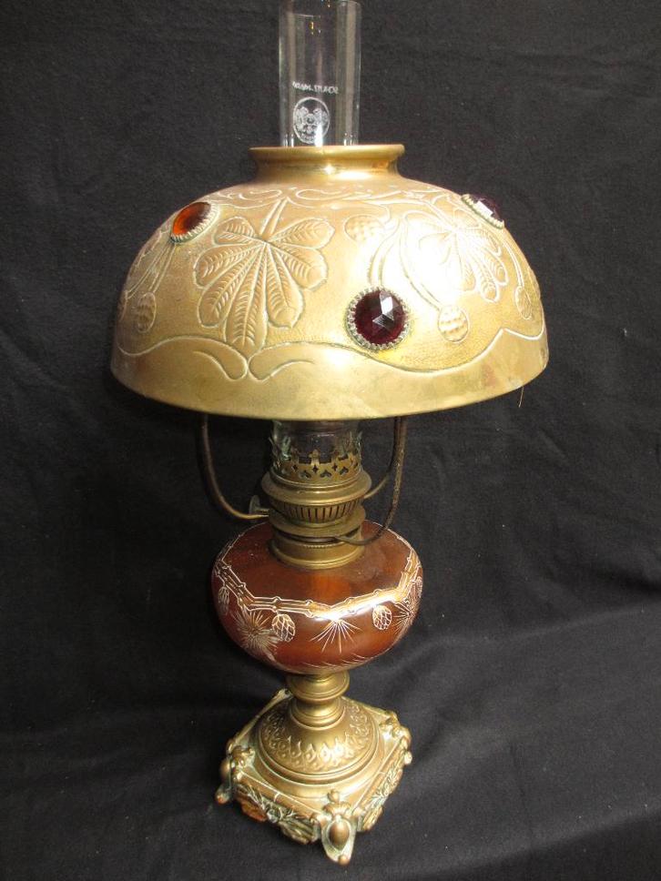 Antieke koperen olielamp petroleumlamp, zeer mooi!!, Antiek en Kunst, Antiek | Lampen, Ophalen of Verzenden