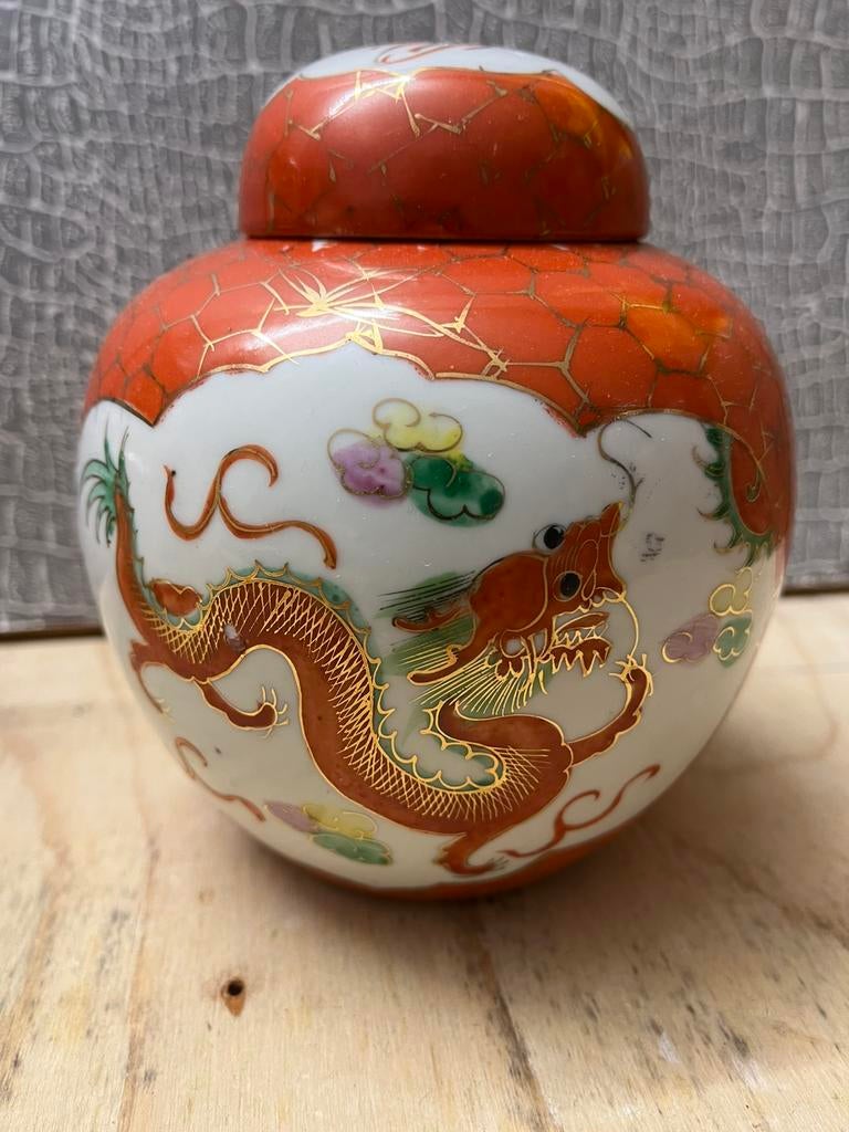 Mooie vintage Chinese gemberpot met draak en feniks, Antiek en Kunst, Antiek | Vazen, Ophalen of Verzenden