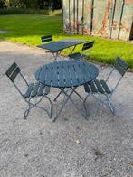 2 ronde terras tafels met 4 stoelen, Tuin en Terras, Ophalen, Nieuw, Teakhout