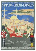 Orient Express Simplon Reis Poster Art Deco R BRODERS, Verzamelen, Spoorwegen en Tramwegen, Verzenden, Nieuw, Trein, Kaart of Prent