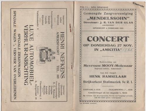 AMERSFOORT - concert programmaboekje uit 1925, Verzamelen, Merken en Reclamevoorwerpen, Zo goed als nieuw, Gebruiksvoorwerp, Ophalen of Verzenden