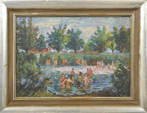 ==zwemplezier==Jan Spácil 1892-1982===TSJECHISCH==, Antiek en Kunst, Kunst | Schilderijen | Klassiek, Ophalen of Verzenden