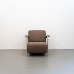 2x Leolux Scylla Fauteuil Laag Bruin Stof - Gemêleerd, Niet ingevuld, Metaal, Niet ingevuld, 75 tot 100 cm