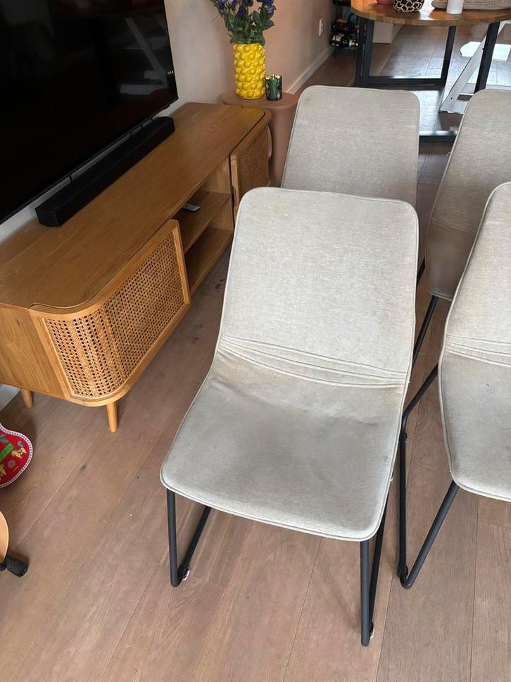 Wasbare Eettafelstoelen - Set van 4, Huis en Inrichting, Stoelen, Gebruikt, Vier, Stof, Grijs, Ophalen