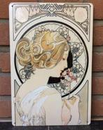 ALPHONSE MUCHA Primrose Jugendstil Metalen Wandbord, Huis en Inrichting, Verzenden, Nieuw
