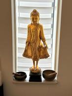 Thaise houten Buddha beeld goudkleurig 90cm, Ophalen