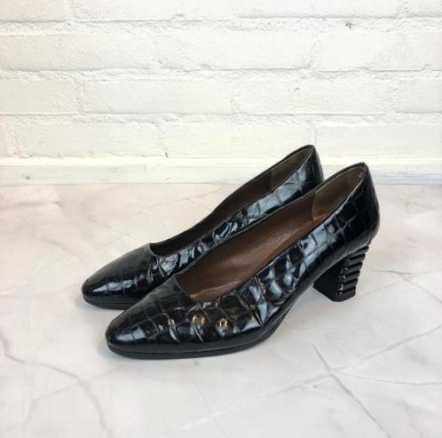 Vintage animal print pumps, 38. Blokhak, party, hakken, lak, Kleding | Dames, Schoenen, Gedragen, Pumps, Zwart, Verzenden