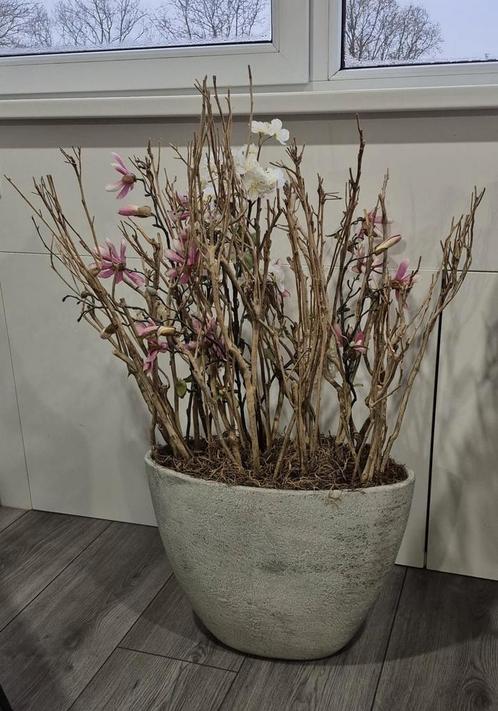 Mooie grote aardwerk pot met decoratietakken., Huis en Inrichting, Woonaccessoires | Droogbloemen, Zo goed als nieuw, Ophalen