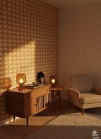 6660 warm vintage behang oranje bruin grafisch patroon swiet, Verzenden, 75 m² of meer, Bruin