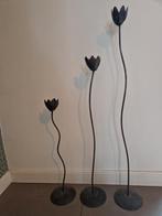 3x  Sierlijke tulpvormige kaarsenstandaard, Ophalen, Gebruikt, Beige, Metaal