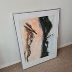 Abstract schilderij zwart zalm in aluminium lijst, Ophalen