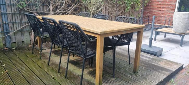 Prachtige tuinstoelen van zwart touw en inclusief kussens, Tuin en Terras, Tuinstoelen, Gebruikt, Ophalen