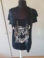 Zwart t-shirt met tijgerprint en glitters - maat L **zgan**, Zwart, Maat 42/44 (L), Ophalen of Verzenden, Zo goed als nieuw