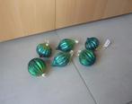 Set van 6 turquoise groen zilver gouden glitter kerstballen, Diversen, Kerst, Ophalen of Verzenden