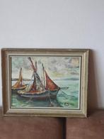 3 vissersbootjes gesigneerd E S 1945., Ophalen