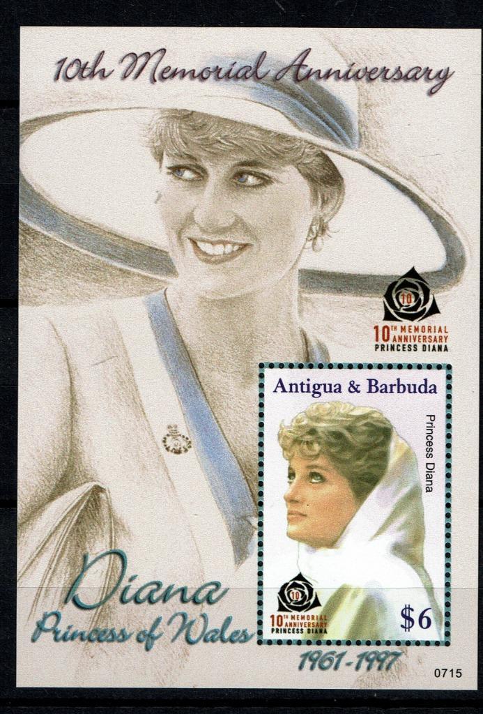 antigua 2007 pf blok lady diana royalty koningshuis, Postzegels en Munten, Postzegels | Thematische zegels, Postfris, Koningshuis