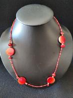 Vintage mediterrane bloedkoraal en parelmoer kralen ketting, Sieraden, Tassen en Uiterlijk, Kettingen, Verzenden, Steen of Mineraal