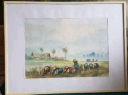 Aquarel Thailand gesigneerd Sompang (?), Antiek en Kunst, Ophalen