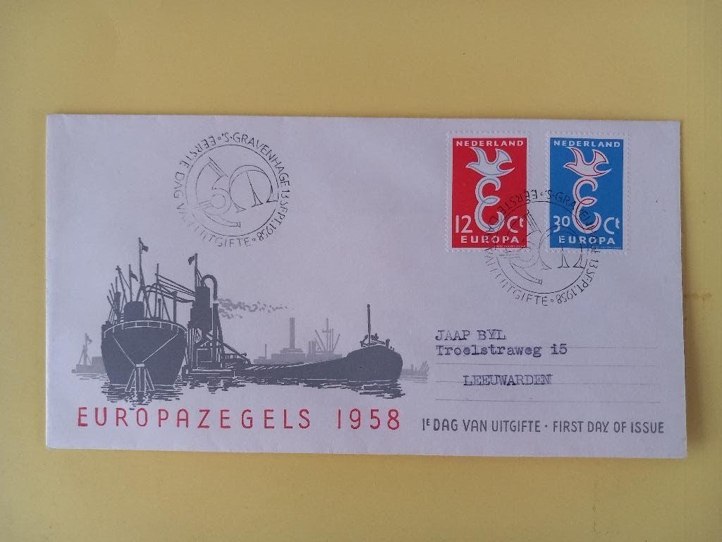 1958 Europazegels FDC E35 met gesloten klep e2, Verzenden, Beschreven, Nederland