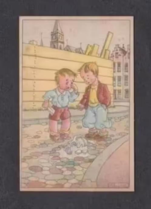 Ansichtkaart Karel Links Kleuters Gebroken Beker Jaren 40., Verzamelen, Ansichtkaarten | Themakaarten, Ophalen of Verzenden, 1940 tot 1960