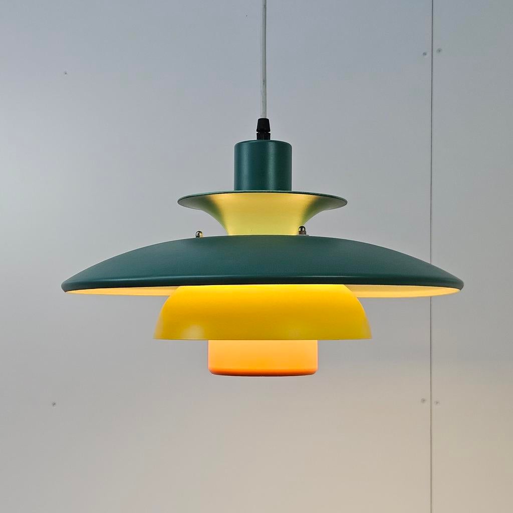 Vintage Deense hanglamp, kleurrijk, Huis en Inrichting, Lampen | Hanglampen, Gebruikt, Vintage, Ophalen of Verzenden, Metaal