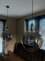 2 glazen bol lampen zwart/goud - 40 cm doorsnede, Ophalen, Gebruikt, Glas, Minder dan 50 cm