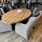 Ovale Teak Tuinset – 6 wicker stoelen – Goede staat, Tuin en Terras, Tuinsets en Loungesets, ., Teakhout, Ophalen of Verzenden