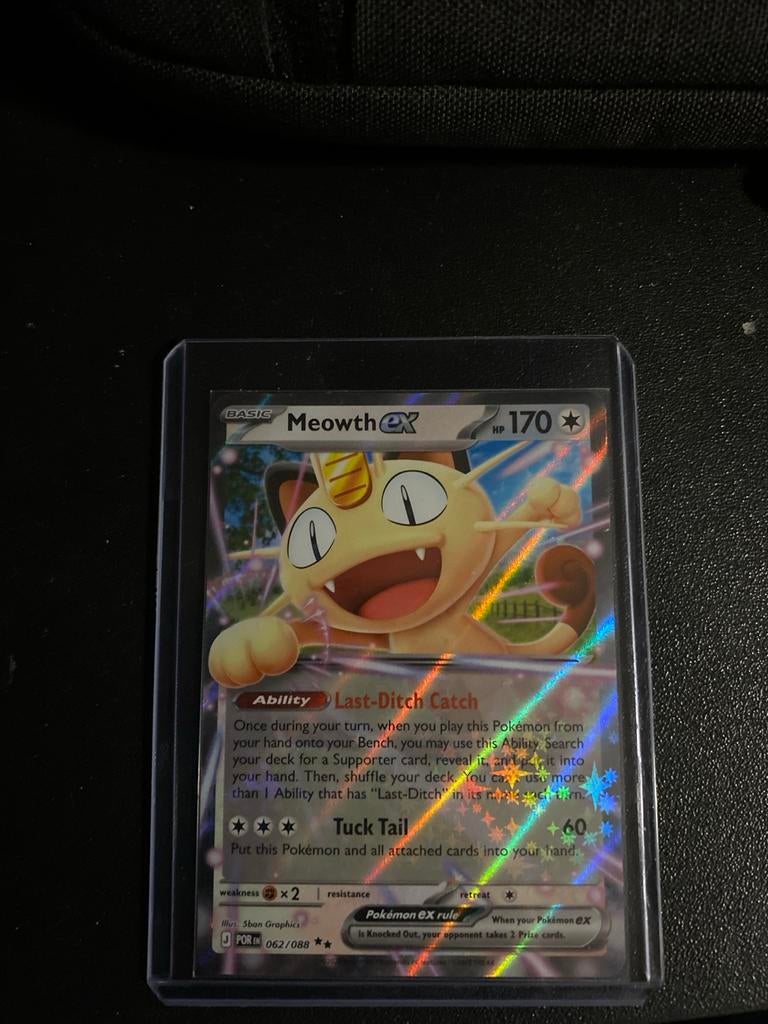 Meowth ex - Full Art Pokémon Kaart, Ophalen of Verzenden, Zo goed als nieuw, Losse kaart, Foil