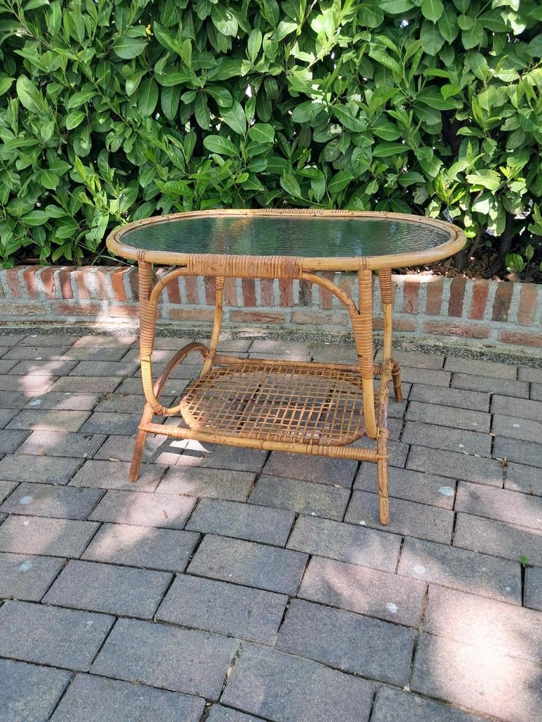 Vintage rotan salontafel met glazen blad, Ophalen