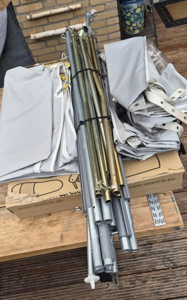 Grijze caravan luifel met zijwanden - Gebruikt, Caravans en Kamperen, Caravan accessoires, Ophalen, Gebruikt