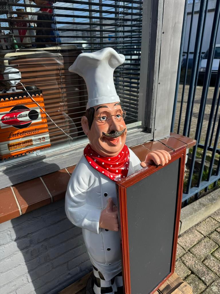 Grote Chef-kok Beeld met Krijtbord - Ideaal voor Horeca, Ophalen, Zo goed als nieuw, Mens