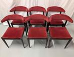 6 A.W.A. mid-century Dutch design koehoorn eettafelstoelen, Ophalen, Gebruikt, Stof, Vijf, Zes of meer stoelen
