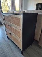 Commode met 3 laden - Zwart met rotan look, Huis en Inrichting, Kasten | Ladekasten, Modern, Bohemian, Zo goed als nieuw, 3 of 4 laden