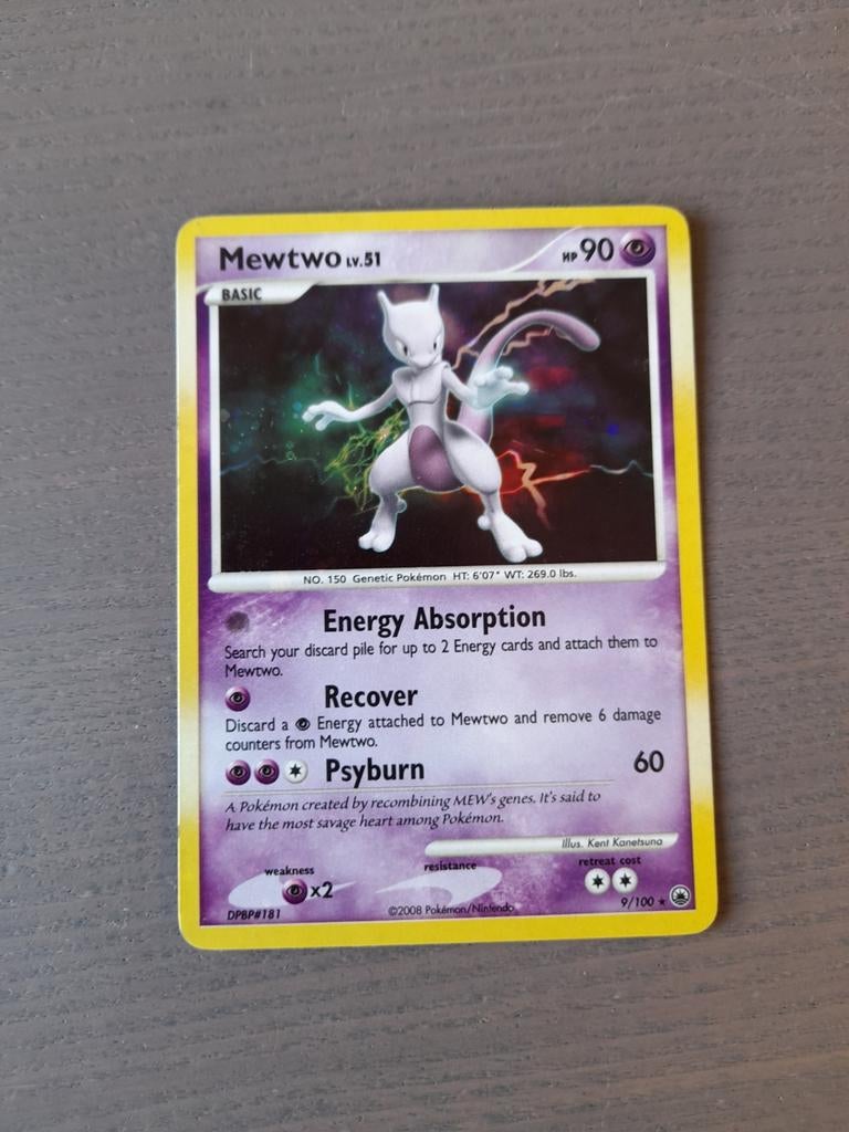2008 majestic dawn 9/100 mewtwo holo, Ophalen of Verzenden, Gebruikt, Losse kaart, Foil