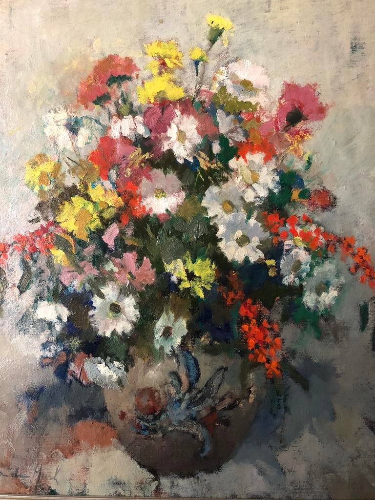 Jan van den Hurk 1917-2000, bloemstilleven olieverf op doek., Antiek en Kunst, Ophalen