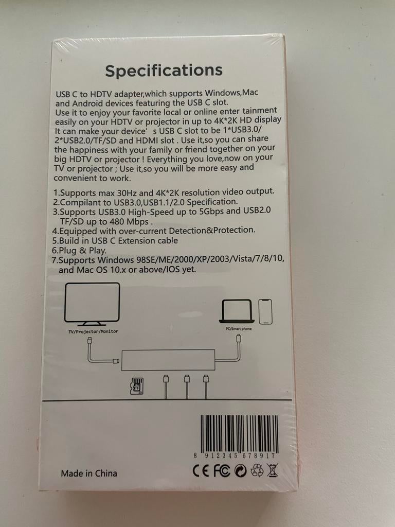 6-in-1 USB C Hub Adapter + Kaartlezer 4K HDMI, Computers en Software, Dockingstations, Ophalen of Verzenden, Nieuw, USB-hub, Laptop