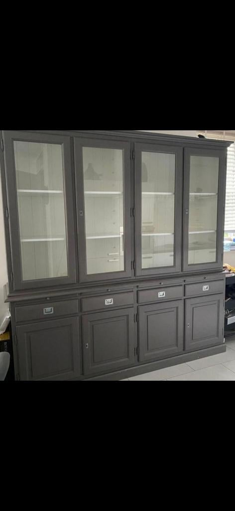 Grote vitrinekast met glazen deuren en lades, Gebruikt, Met deur(en), Glas, Ophalen of Verzenden