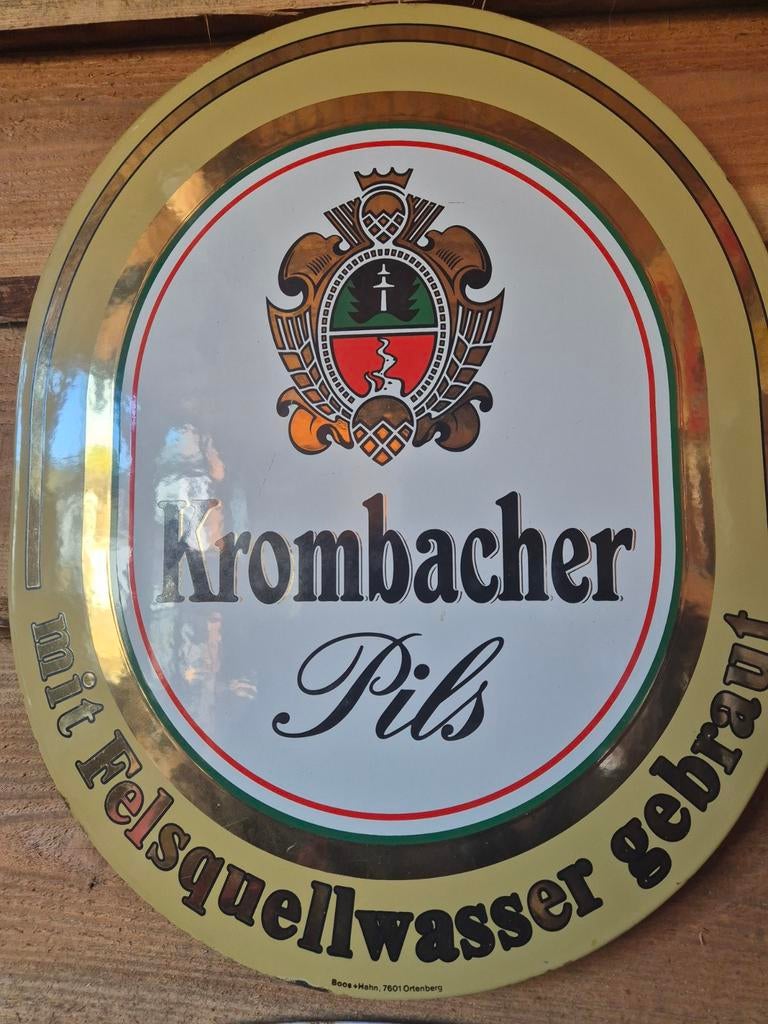 Emaille krombacher bord, Ophalen of Verzenden, Gebruikt, Reclamebord, Plaat of Schild, Overige merken
