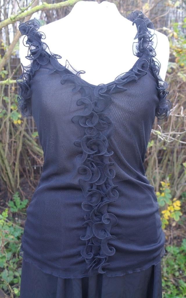 Sexy zwart, doorschijnend NIEUW topje met roesjes, mt. S / M, Kleding | Dames, ., Zwart, Nieuw, Ophalen of Verzenden
