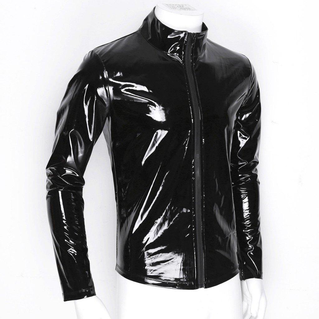 Heren zwarte leer look trui vest met rits fetish lak pvc, Verzenden, Nieuw, Overige maten, Kleding