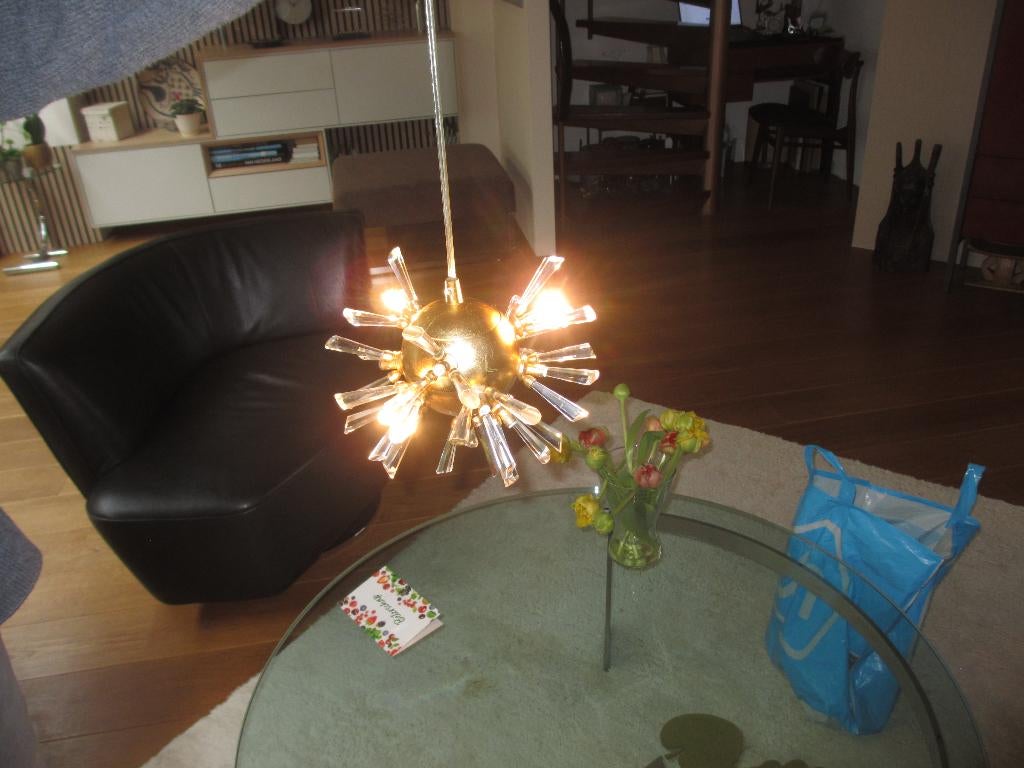 Vintage Spoetnik/ Sputnik hanglamp West Germany '60, Ophalen of Verzenden, Gebruikt, Glas, Minder dan 50 cm