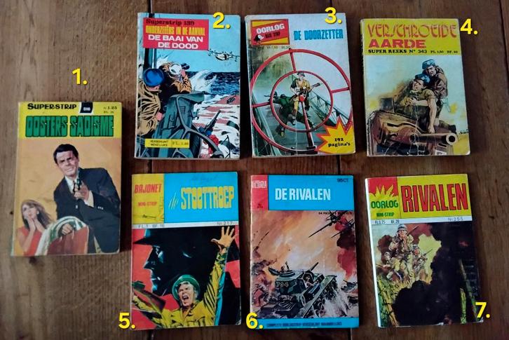 Vintage mini-strips, oorlogstrip, superreeks, oorlog maxi s, Boeken, Stripboeken, Gelezen, Meerdere stripboeken, Ophalen of Verzenden
