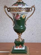 Vintage Tafellamp Groen Porselein met Bloemmotief, Ophalen