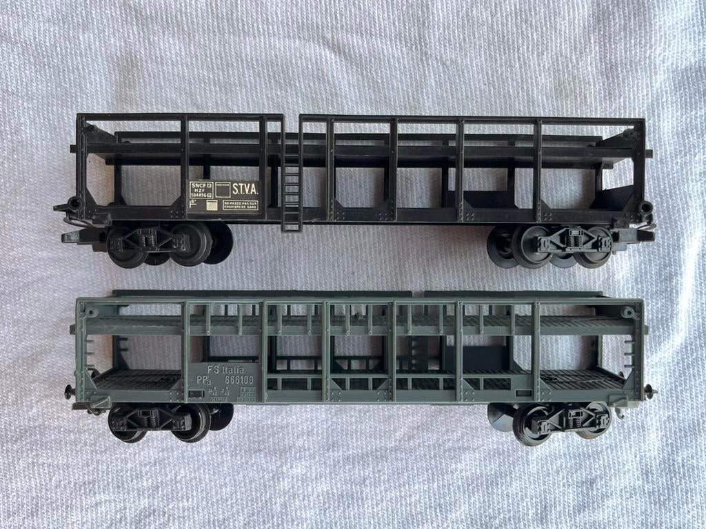 2x Jouef/Lima SNCF/FS Italia autotransportwagons H0, Gebruikt, Gelijkstroom, Jouef, Wagon
