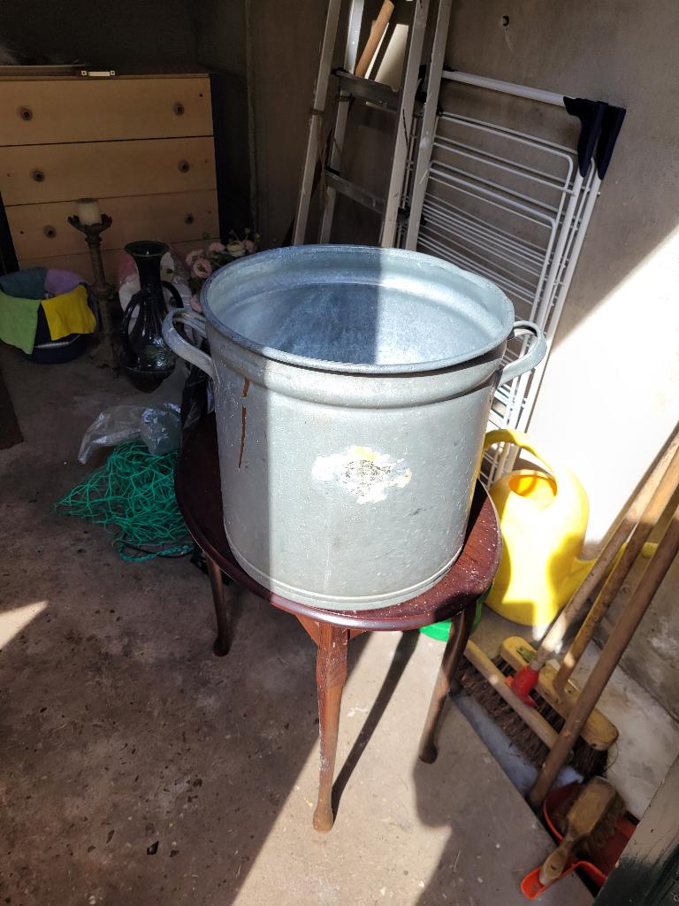 Brocante oud zinken ton 38 cm, Ophalen