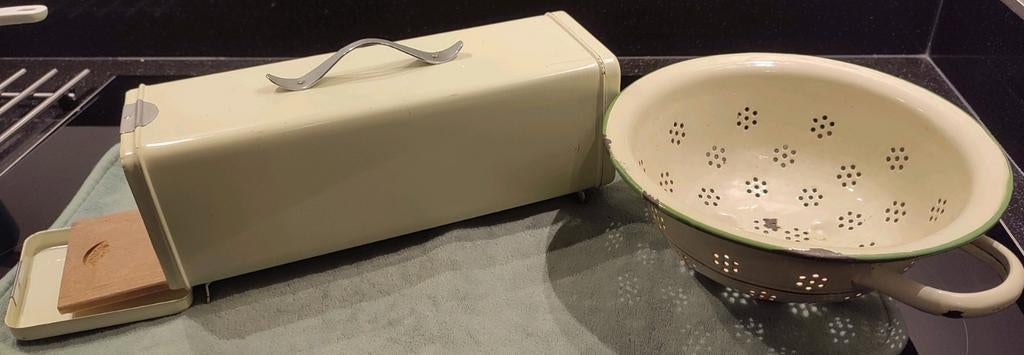 Brocante vergiet en peperkoekblik - Nostalgie voor de keuken, Ophalen of Verzenden